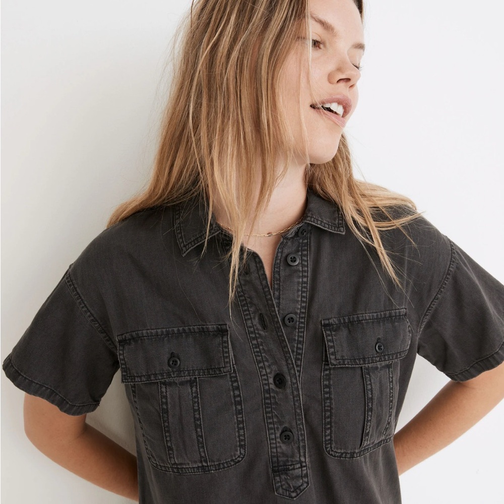 Madewell Black Denim Popover Shirtdress